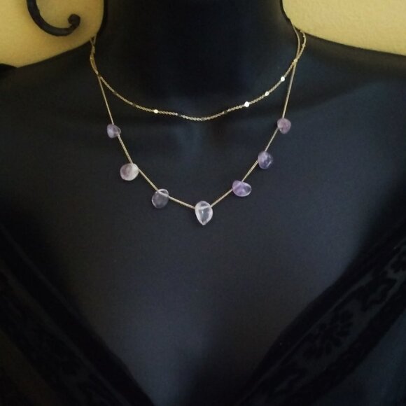 Ametrine Nugget - Layered Necklace - Dainty Gold Necklace - Semi-Precious Stones - Picture 7 of 9
